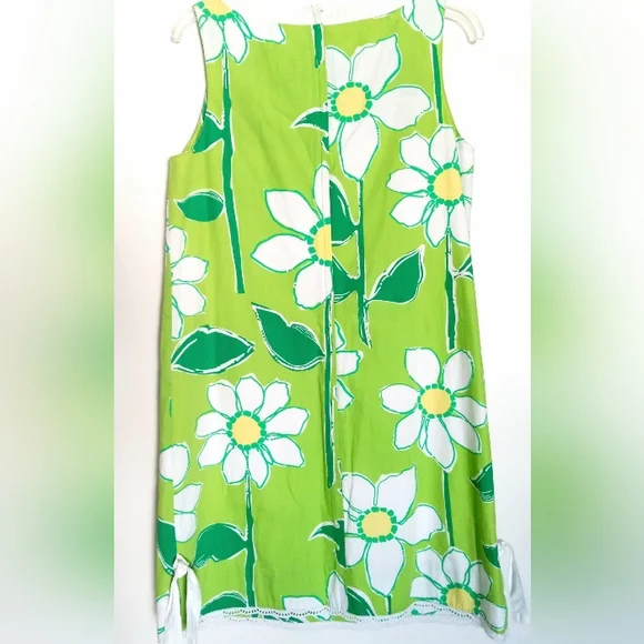 LILLY PULITZER Retro Lime Green and White Daisy Floral Smock Dress Size 8 - Picture 4 of 11